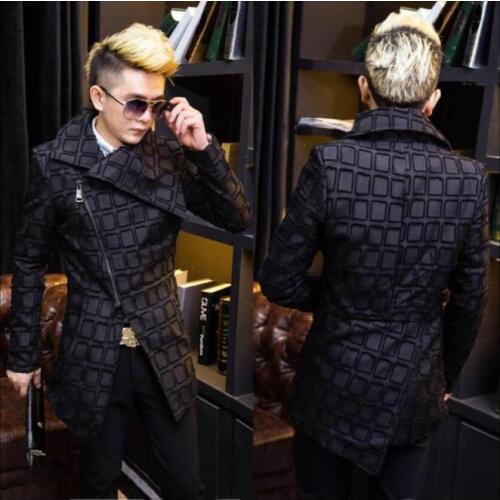 Autumn And Winter Mens Lapel Woolen Jacket Korean Personality Slim Long Section Hairstylist Nightclub Warm Coat Tide Costumes