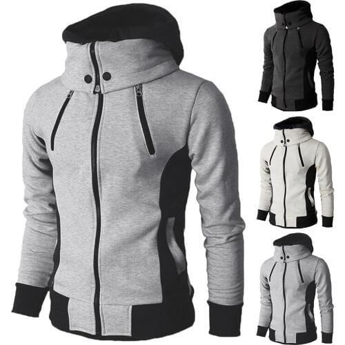 Plus Size Cotton Spandex Chic Men Fake 2 Pieces Color Block Hooded Long Sleeve Zip Jacket Coat men jacket winter mens overcoats