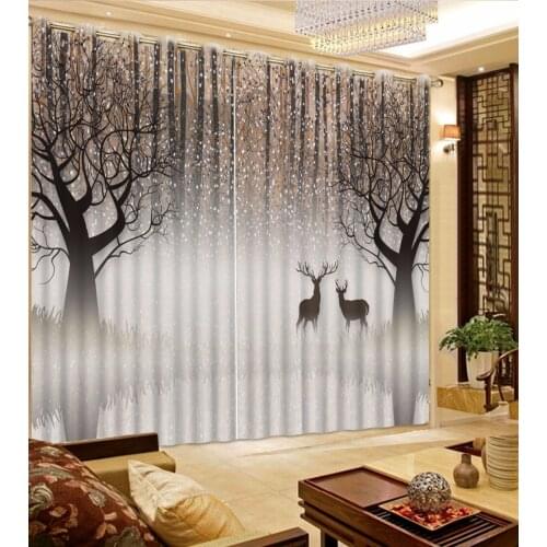 Custom Any Size 3D Curtain Forest Deer Curtain Grey Curtain Window For Living Room Blackout Shade Window Curtains