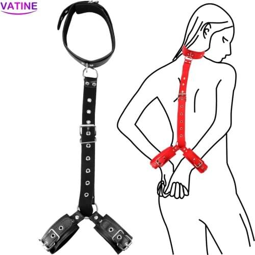 PU Leather Handcuffs For Sex Toys Women Female Couple Tools Harness Erotic Machine Neck Collar Cuffs Bondage Adults Games Shop
