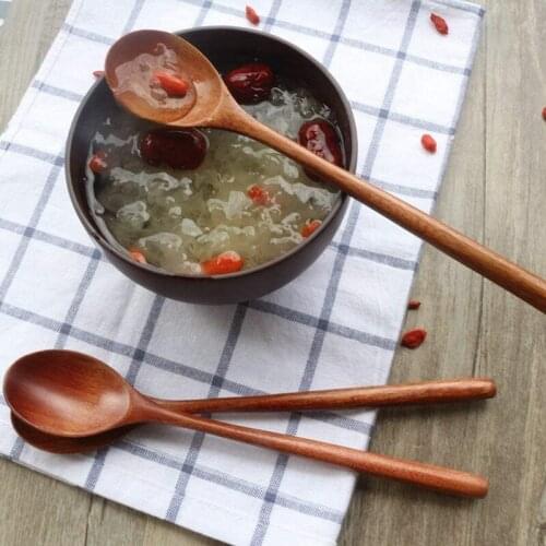 NHBR Wooden Soup Spoons for Eating with Wood Utensils Set for Cooking Wooden Spoons Eating Mixing Stirring Long Handle Spoon