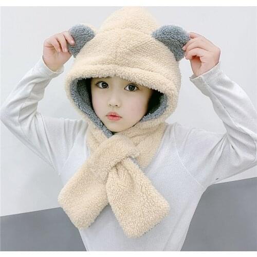 2020 New Winter Children Hat Plus Fleece Kids Caps Cartoon Hat For Girls Boys Scarf Thicken Cap Newborn Photography Baby Stuff