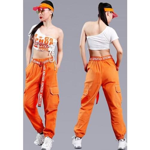 Hip Hop Clothes Female Sexy Long Sleeve Navel Sport Suit Jazz Dance Club Crazy Party Pole Performance Costumes top pant in stock