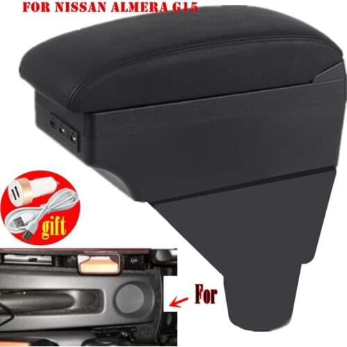 For Nissan Almera G15 armrest box central Store content box car-styling decoration accessory With cup holder USB