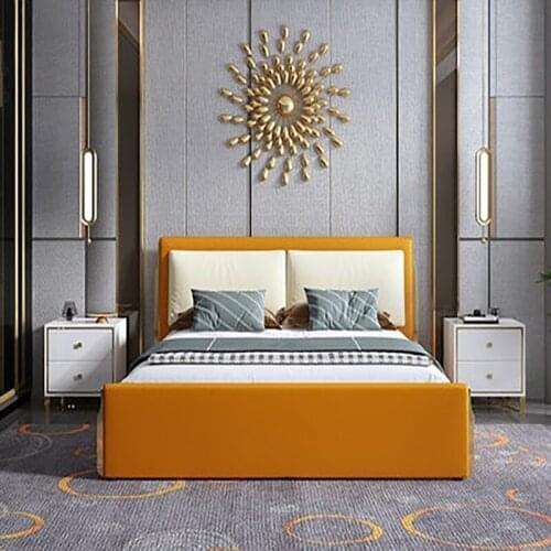 Postmodern light luxury leather bed, simple master bedroom double bed, high-end atmospheric soft-packed bed