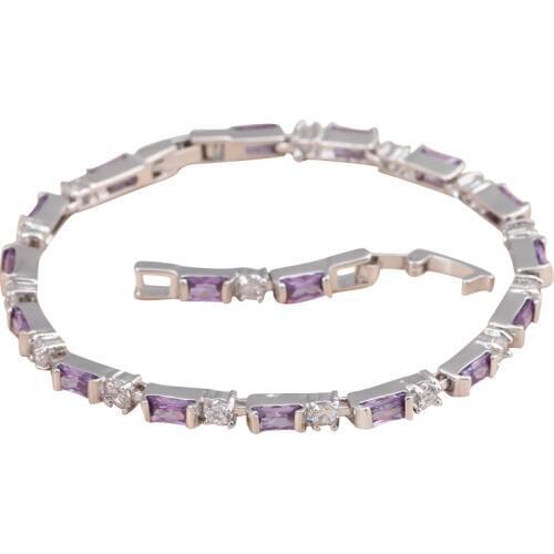 ROLILASON simple chic design rectangle violet purple crystal zircon silver chain Bracelets gift for women fashion jewelry TBS783