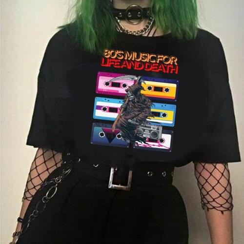 80S MUSIC FOR LIFE AND Death PrintedT Shirt Scary Evil Hip Hop Tees Women Grim Reaper Evil T-shirt Gunge horror Tshirt female