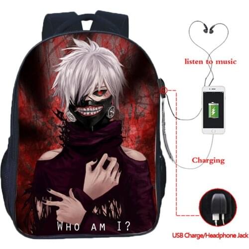 Children Tokyo Ghoul USB Charging Backpack Schoolbags Boys Girls Bookbag Daily Rucksack High Quality USB Charge Laptop Knapsack