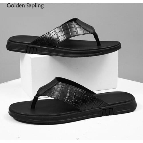 Golden Sapling Classics Flip Flops Fashion Mens Slippers Genuine Leather Casual Shoes Men Breathable Summer Beach Leisure Flats
