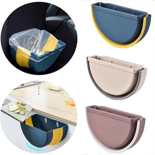 Folding Waste Bin Kitchen Cabinet Door Hanging Trash Can Wall Mounted Trashcan for Bathroom Toilet Waste Storage Cleaning Tool