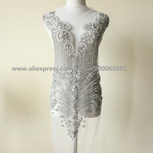 Super Large Handmade Beaded Bodice Panel Applique/ Wedding Dress Patch/ Gown Applique/ Rhinestone Applique By The Piece