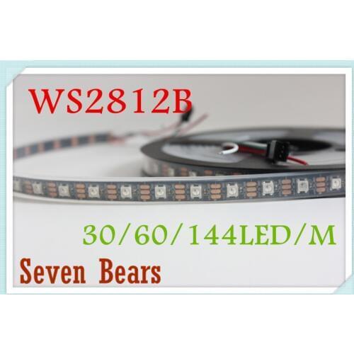 1m/4m/5m WS2812B Smart led pixel strip,Black/White PCB,30/60/144 leds/m WS2812 IC;WS2812B/M 30/60/144 pixels,IP30/IP65/IP67 DC5V