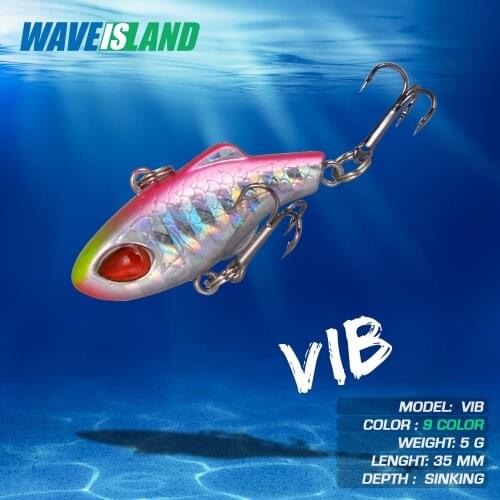 WAVEISLAND VIB Fishing Lure Fish Tackle Sinking Baits 5g 3.5 cm Pesca Saltwater Lure Vibration Isca Artificial Bait Double Hook