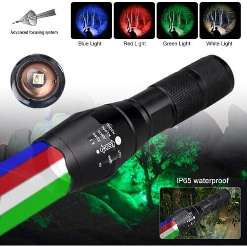 XM-L RGBW 4 in 1 LED Tactical Flashlight Zoomable Weapon Light Remote Switch Hunting Rifle Scope Airsoft Mount Scout Lights Set