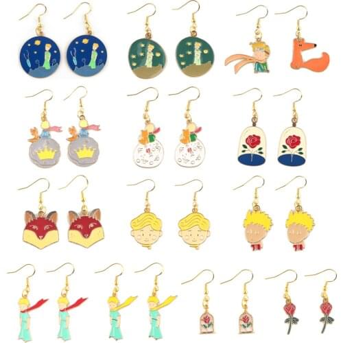 ZF2689 1pair Prince And Fox Rose Cartoon Shape Ear Stud Earrings For Women Girls Cute Earrings Accessories Jewelry