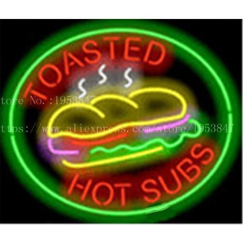 Toasted Hot Subs Neon sign Real Glass Tube Bulbs Light Bar Beer Club Decoration Signboard drink Deli Shop Store 19"x15"