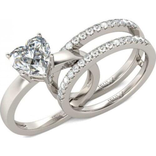 Love Heart Clear White Zircon crystal Ring set for Woman Wedding Fashion Engagement Jewelry