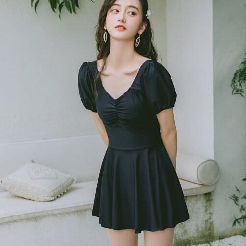 2021 New Korean Sexy Swimwear One Piece Swimsuit Women Backless Monokini Beach Wear Solid Bathing Suits Female Swimskirt