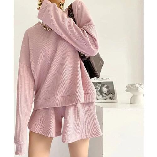 Womens tracksuit 95% cotton drawstring loose long sleeve sweatshirts high waist shorts sets casual sportswear 2021 summer woman