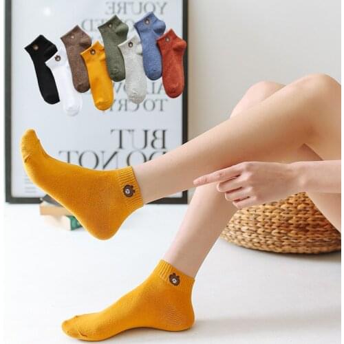 1 pair of spring and summer bear short tube women socks solid color women boat socks breathable low bank cotton socks