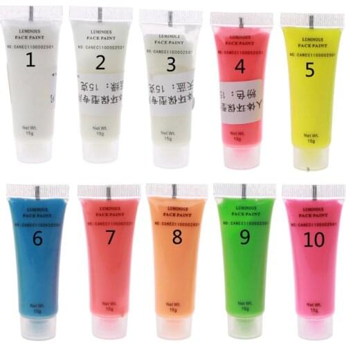 10 Color Glow in The Dark Liquid Luminous Pigment Non-Toxic Blacklight Face and Body Paint Neon Fluorescent Tubes 0.52oz
