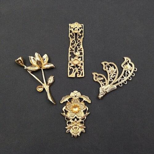 10 PCS Retro Metal Alloy KC Gold Plated Leaf Branch Flowers For Clothing Brooch Headwear Accessories DIY Jewelry Making