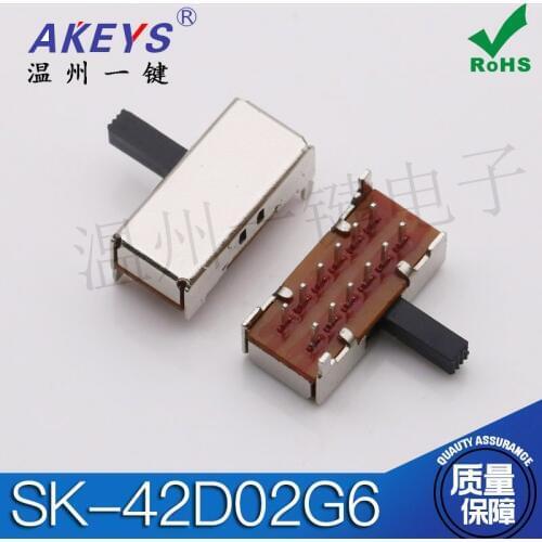 10pcs SK-42D02 (4P2T) handle height 6mm 2 files horizontal toggle switch 2 fixed feet 12 feet side insertion