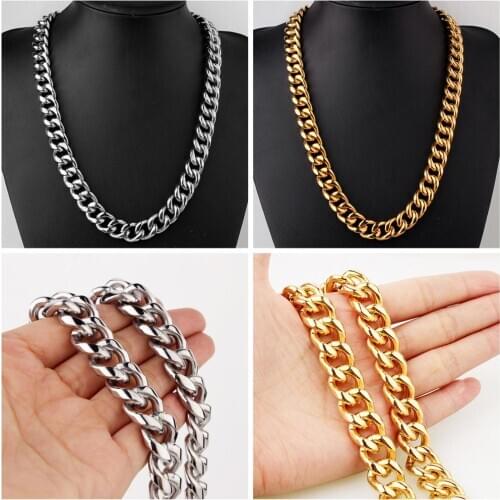 13/15mm Mens Necklace Stainless Steel Cuban Link Chain Gold Silver Color Male Jewelry Gifts for Men Hip Hop Punk Collar Choker