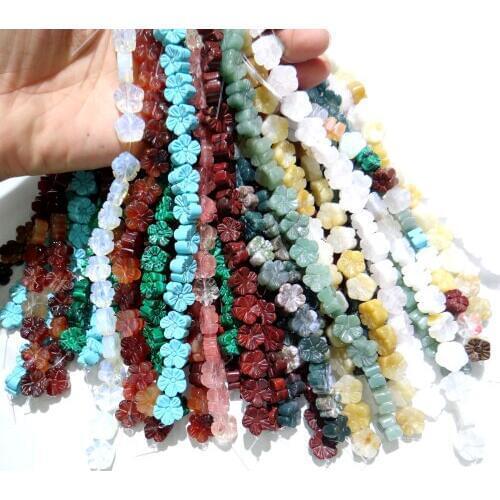 14mm Natural stone Quartz crystal Turquoises tiger eye Carving flower pendant for Diy Jewelry Making Necklace Accessories16pcs