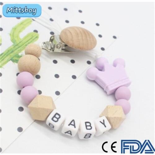 2021 Baby Teether DIY Name Bracelet Food Grade Silicone Chews Nurse Gift Toys Crown Teething Necklace Pacifier Clip Customs Gift