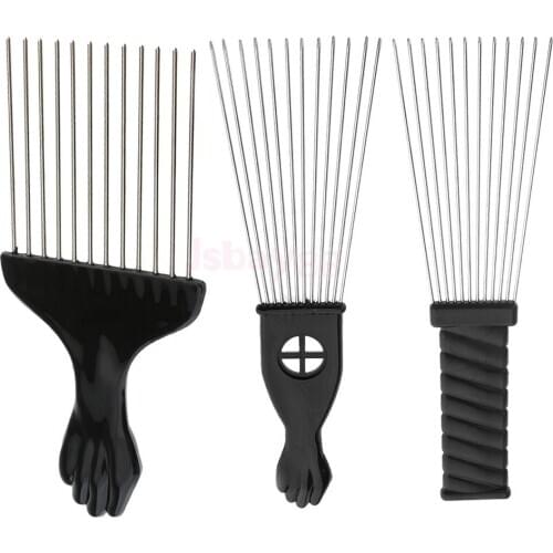 3 Pieces Afro Stainless Steel Salon Sector Hair Cutting Styling Hairdressing Barber Brush Pick Fist Wig Braid Comb