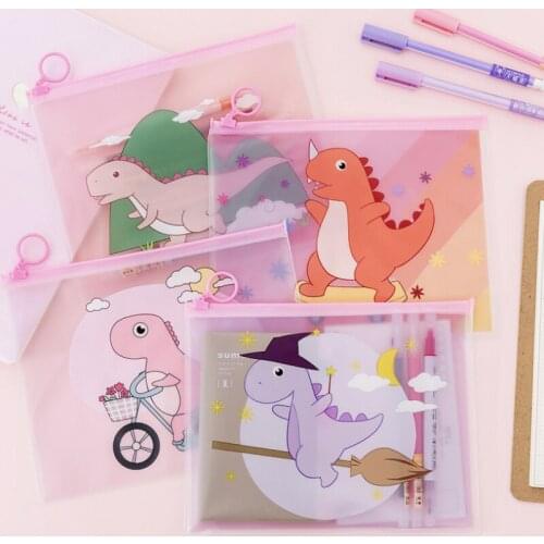 3pc Pencilcase Little Dinosaur Ring Zipper File Folder PVC Document Filing Bag Stationery Pencil Box Office School Supplies