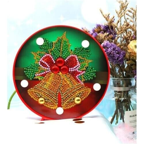 Mini DIY Diamond Painting Christmas Bell Led Light Embroidery Kits With Frame Crystal Beads Round Circle Small Gift for Friend