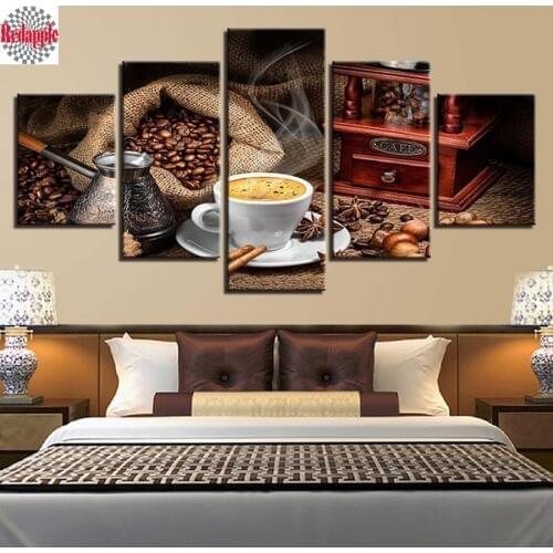 DIY Diamond painting 5 Pieces/set Coffee Artistic 5d cross stitch Diamond mosaic 3d embroidery full square for Kitchen decor art