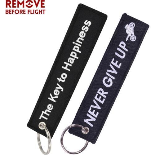 Fashion Keychain Holder for Motorcycles The Key to Happiness Key Fobs NEVER GIVE UP Key Ring Remove Before Flight Brand Key Tag