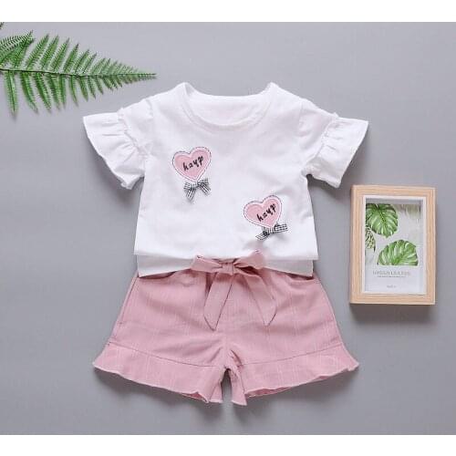 2021 New Summer Baby Girls Clothing Kids Clothes Lovely O-neck T Shirt Shorts 2pcs/Sets Infant Children Fashion Casual Costume