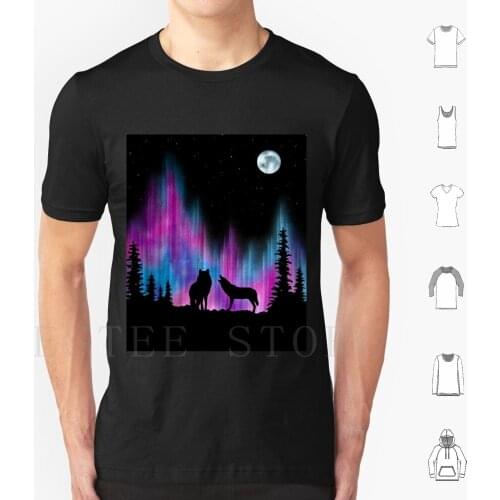 Aurora Wolves 1 By Leslie Berg T Shirt DIY Big Size 100% Cotton Wolf Wolf And Moon Wolves Silhouettes Silhouette Aurora