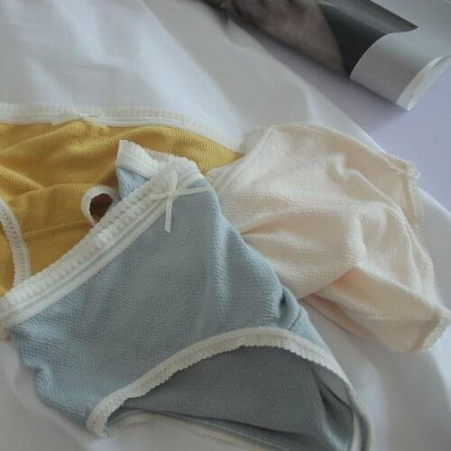 Cotton Bow Womens Underwear Simple Corset Lace Edge Seamless Transparent Middle Waist Briefts Chiffons Period Panties Lingerie