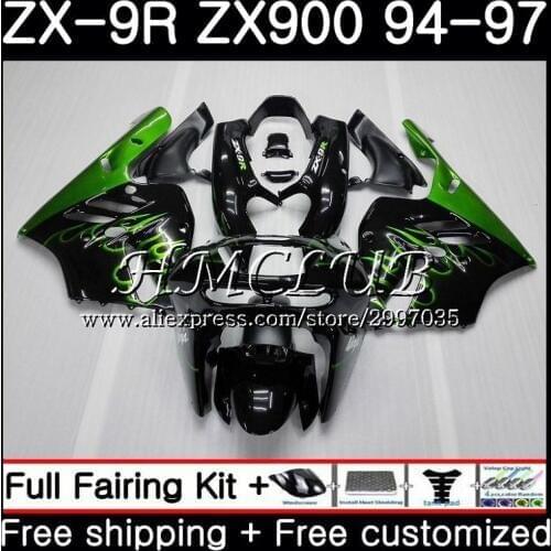 Body For KAWASAKI NINJA ZX900 green flames ZX-9R 1994 1995 1996 1997 66HC.20 ZX 9 R 94 97 ZX 9R 900CC ZX9R 94 95 96 97 Fairing