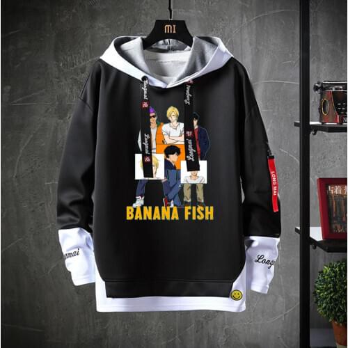 Anime Banana fish Hooded Cosplay Costume Teenagers Cartoon Hoodie Unisex men Casual Fake Two-Piece Sweatshirt jacket coat