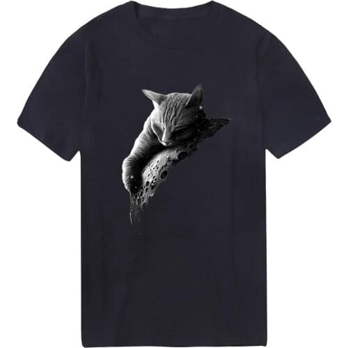 Cat Hugs The Moon Mens T Shirts Print Cotton Plus Size Tshirts Vintage Outdoor Tees Funny Clothing 2020 Tops Male Camiseta Homme