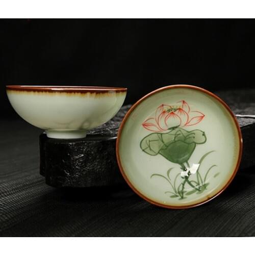 Creative Handpainted Lotus Tea Cups Qingci Pinming Single Tea Master Cup Drinkware Home Decor Tea Bowl Teaware Accessories