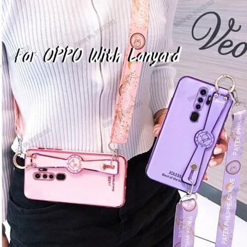 Crossbody Necklace Lanyard Case For Oppo A53 2020 R9s plus A91 A73 A72 A32 A93 A55 A92s A52 A92 Soft Silicone Stand Back Cover