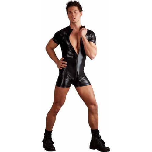 Latex rubber be customized good body sexy men lingerie black sexy pvc fetish leather wear bodysuit hot tight shorts zipper