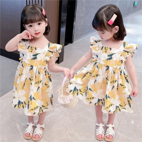 Little Girl Summer Mini Dress 2021 Baby Short Sleeve Flower Princess Dresses Square Collar Sukienki Dla Dziewczynek
