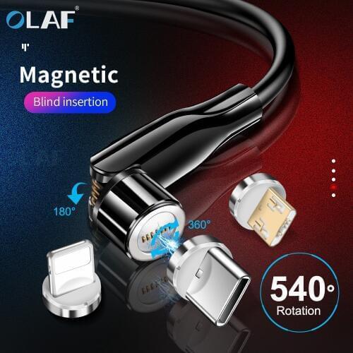 Olaf 540 Degree Rotate Magnetic Micro USB Cable 3A Fast Charging Type C Cable Magnet Charger For ipone Android Mobile Phone Cord