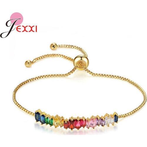 Fashion Square Cubic Zirconia Shine Shimmer Bracelet For Women Adjustable Gold Color Crystal Bangle Wedding Jewelry