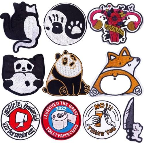Cartoon Animals Embroidery Patches For Clothing DIY Iron On Patches On Clothes Cute Panda/Anime Patch for KidsT-shirt Stripes