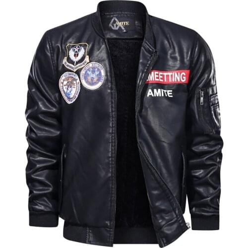 Leather jacket men Autumn Winter faux leather bomber mens leather jacket male stand collar casual coat Motorcycle Embroidery new