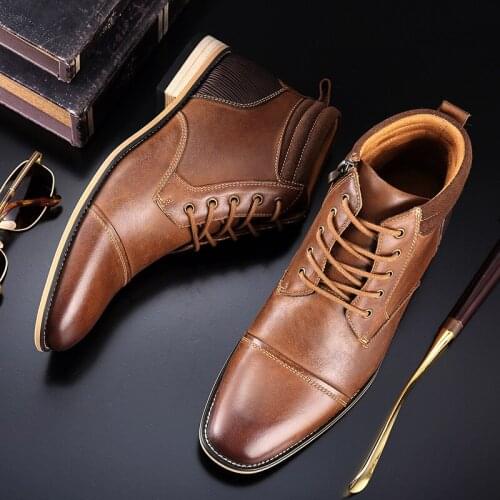 2020 New Men Martins boots Genuine Leather Large Size 40-47 Winter Leisure Lace-up Man shoes Ankle boots male Chelsea boots